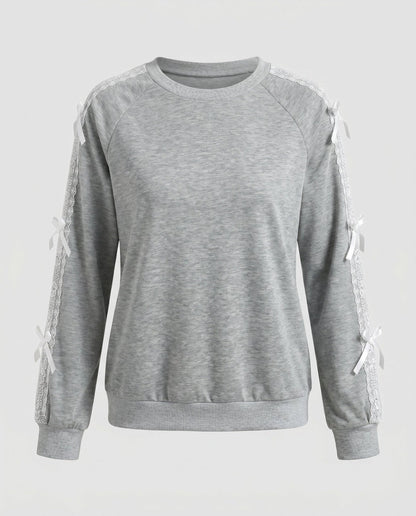 Women's sweatshirt with fine lace accents and decorative bows - Chichicherry