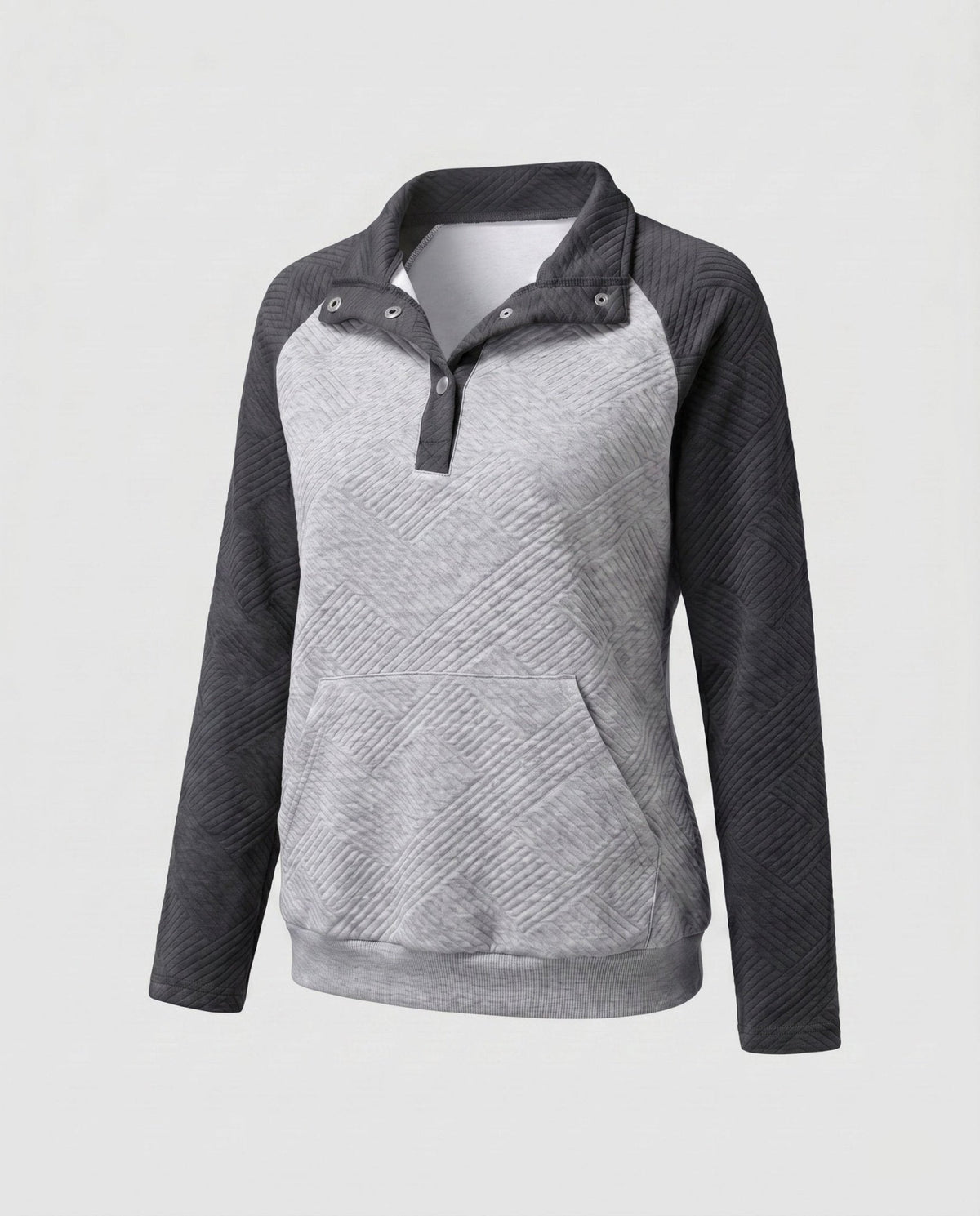 Women's sweatshirt with textured design and button-up stand collar - Chichicherry