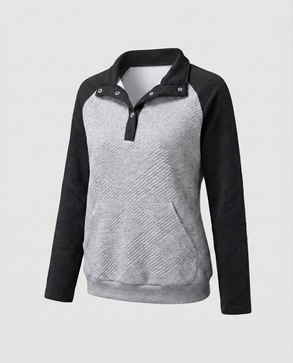 Women's sweatshirt with textured design and button-up stand collar - Chichicherry