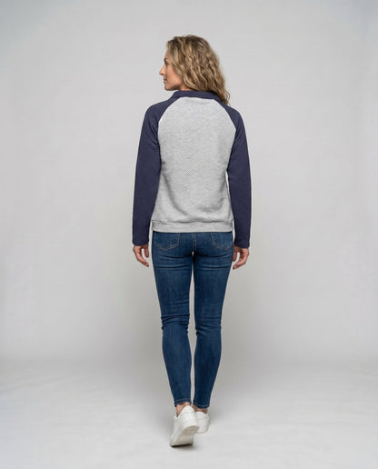 Women's sweatshirt with textured design and button-up stand collar - Chichicherry