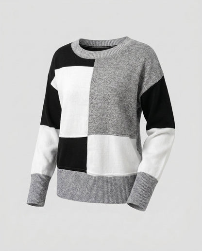 Women's sweatshirt with trendy block pattern and round neckline - Chichicherry