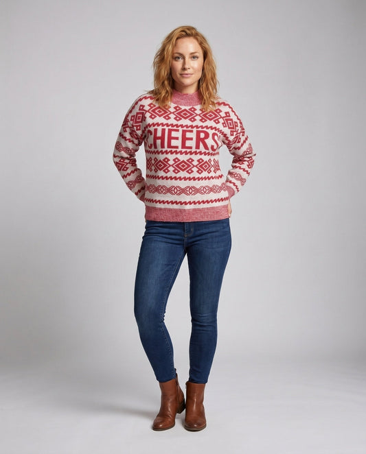 Women's trendier knit sweater with festive pattern - Chichicherry
